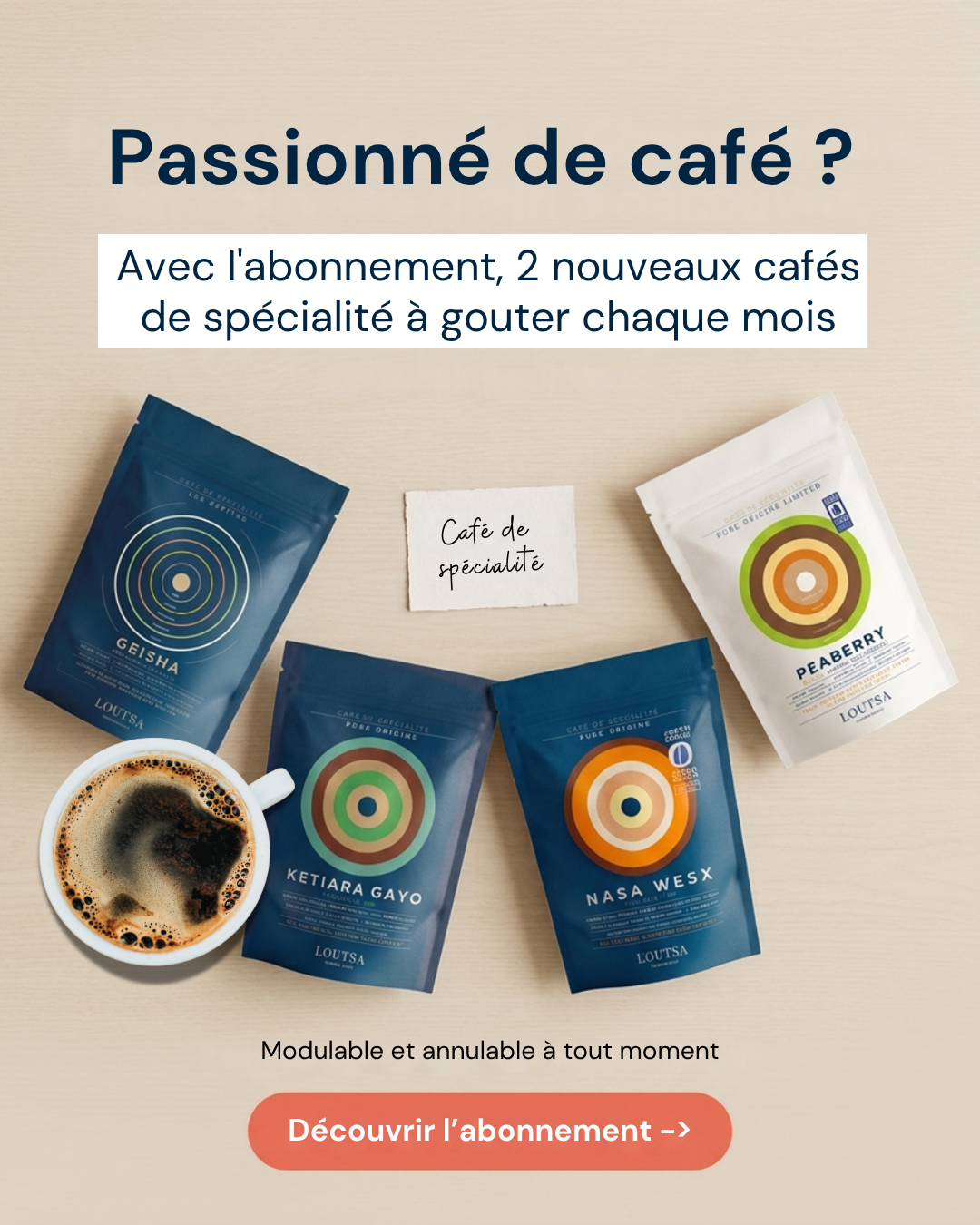 Loutsa Torréfacteur Facebook ad: L'abonnement contre la routine du matin