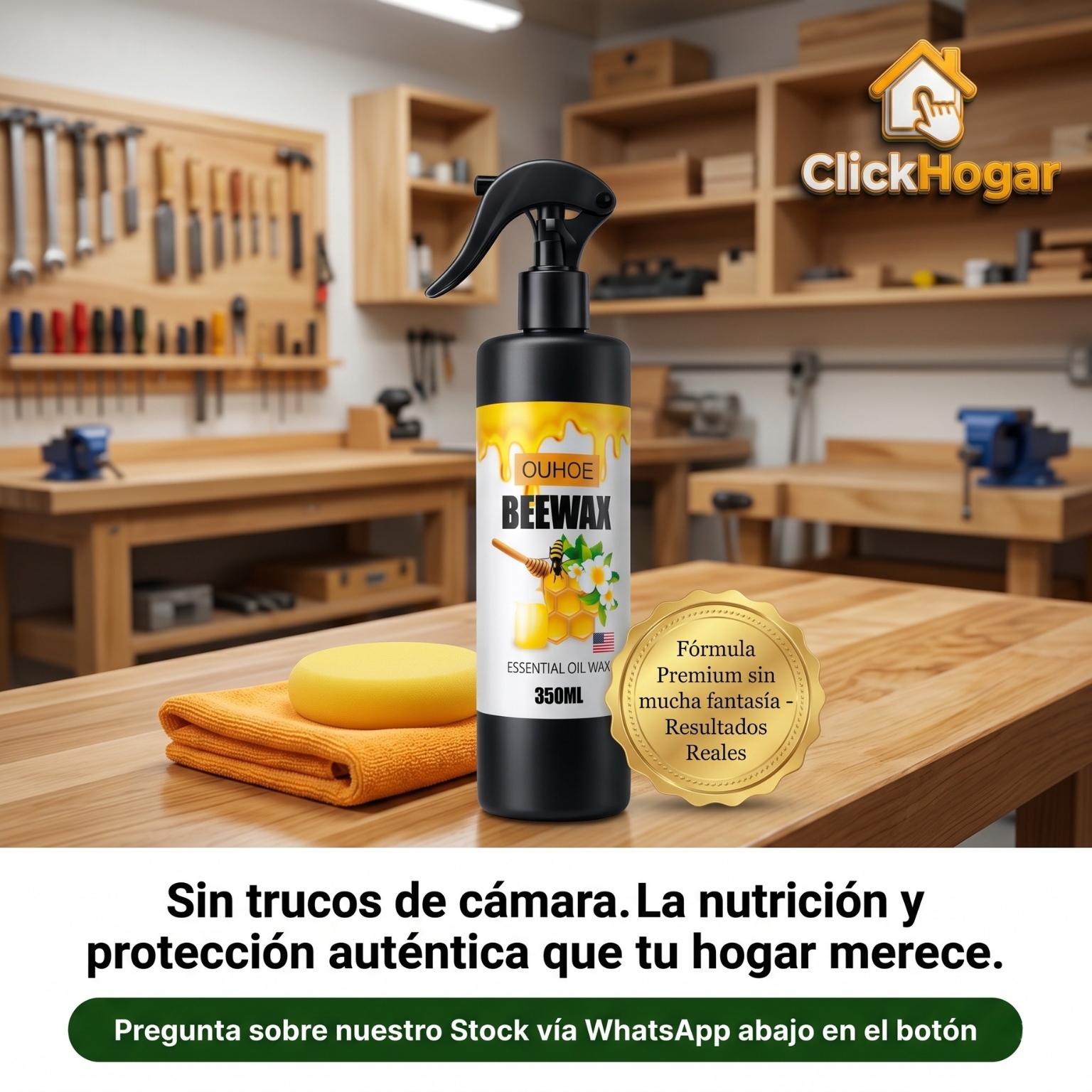 ClickHogar Facebook ad: ¡Restaura tu madera hoy mismo!