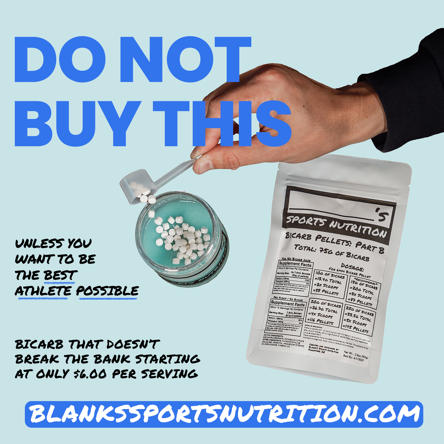 Blank's Sports Nutrition Facebook ad: Pro fueling without the price!