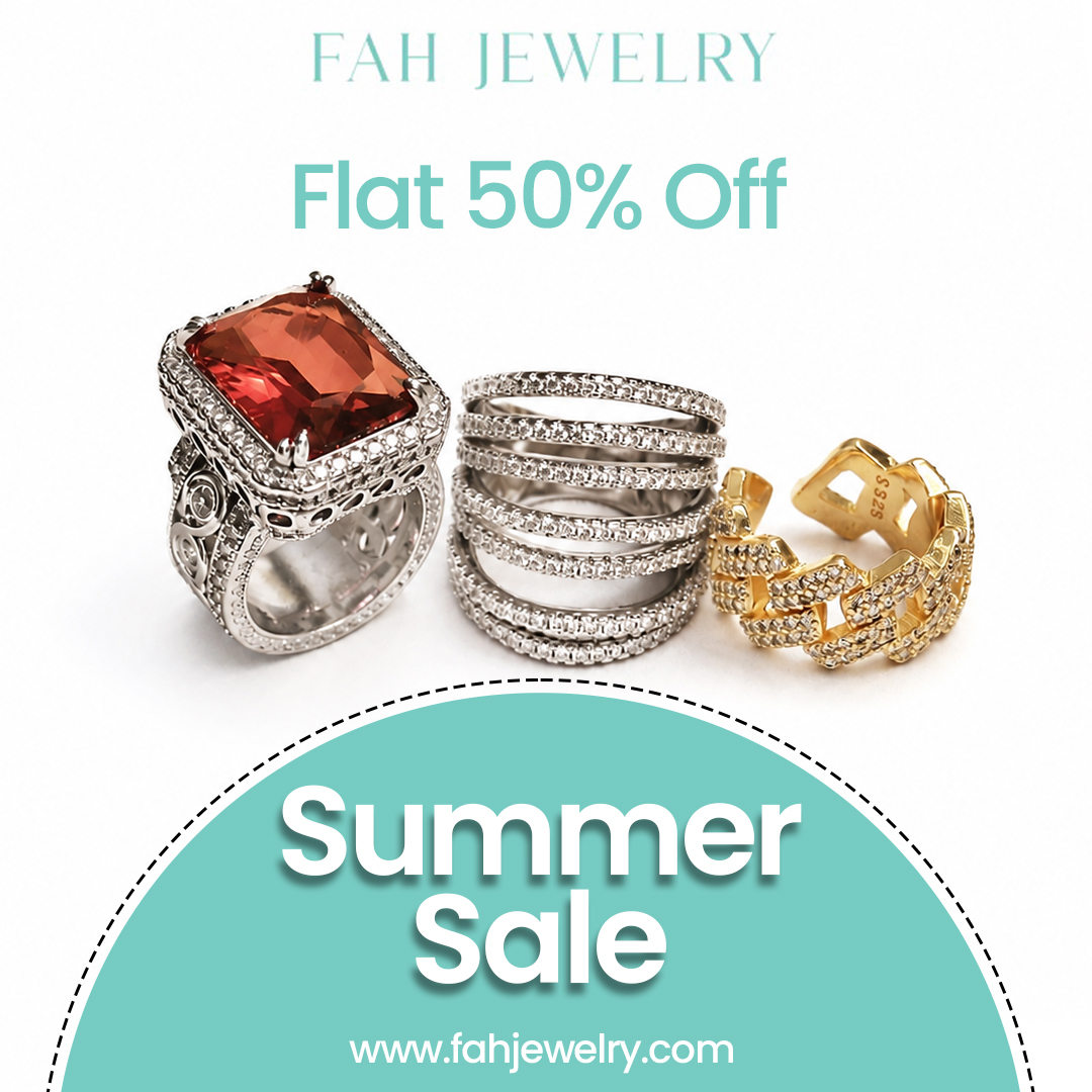 Fah Jewelry Facebook ad: Summer Sale, Flat 50% Off