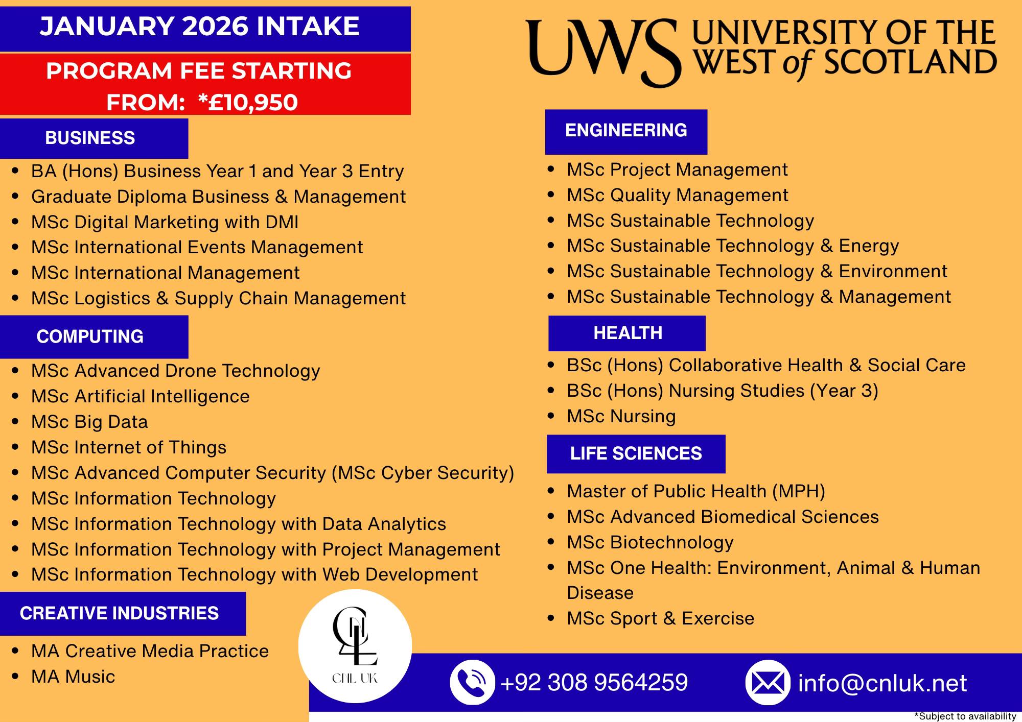 UWS Pakistan - Scottish Campuses Facebook ad: Apply Now for January 2026 Intake!
