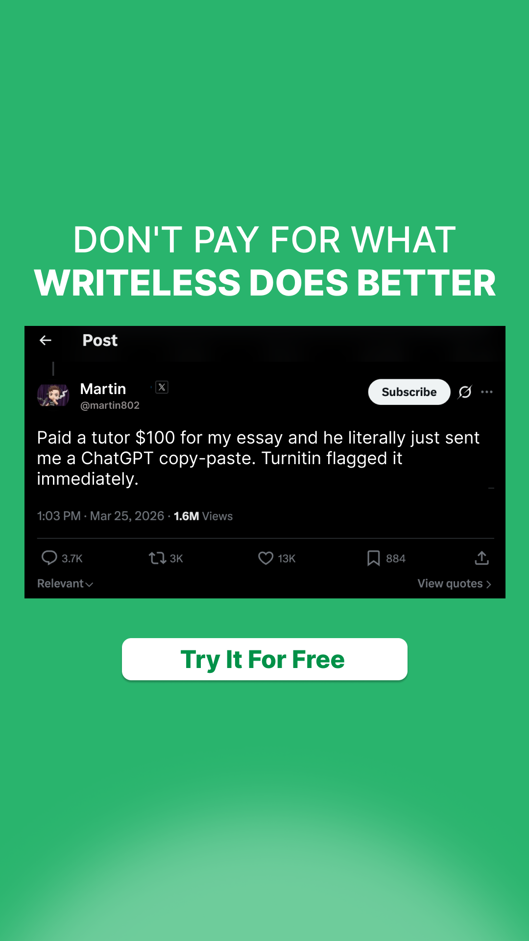 Writeless AI Facebook ad