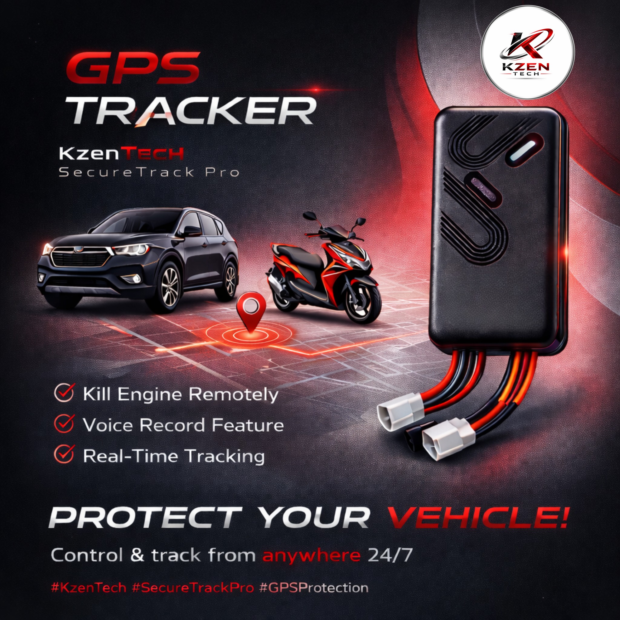 Kzen Tech Facebook ad: Your vehicle deserves smarter protection.