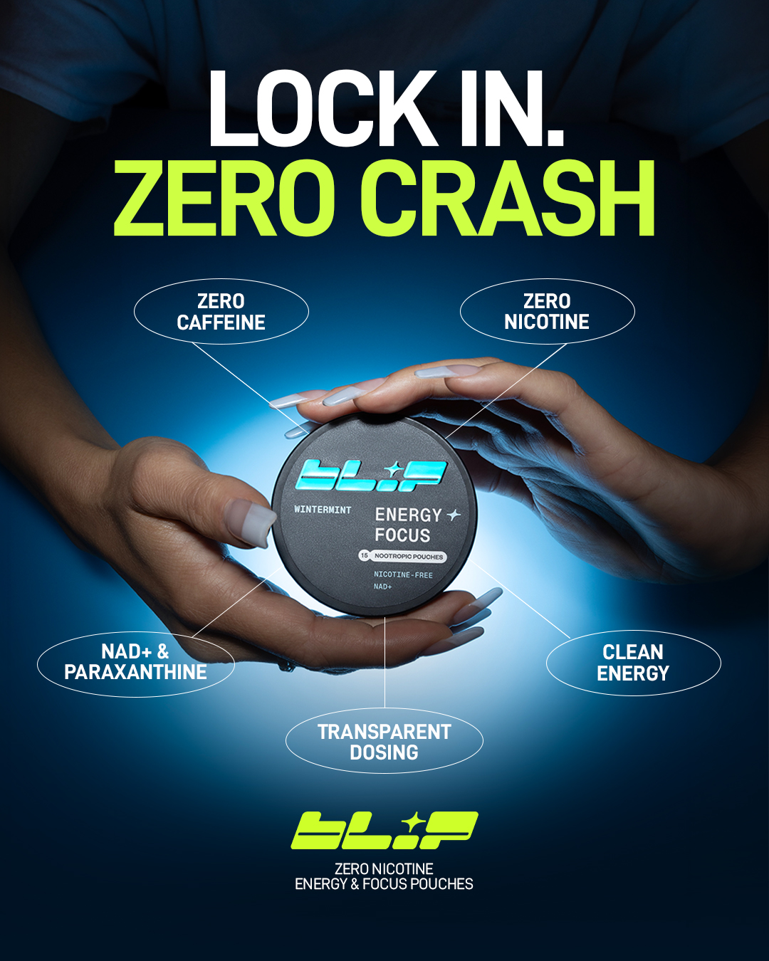BLIP WORLD Facebook ad: Energy up, jitters out, zero caffeine