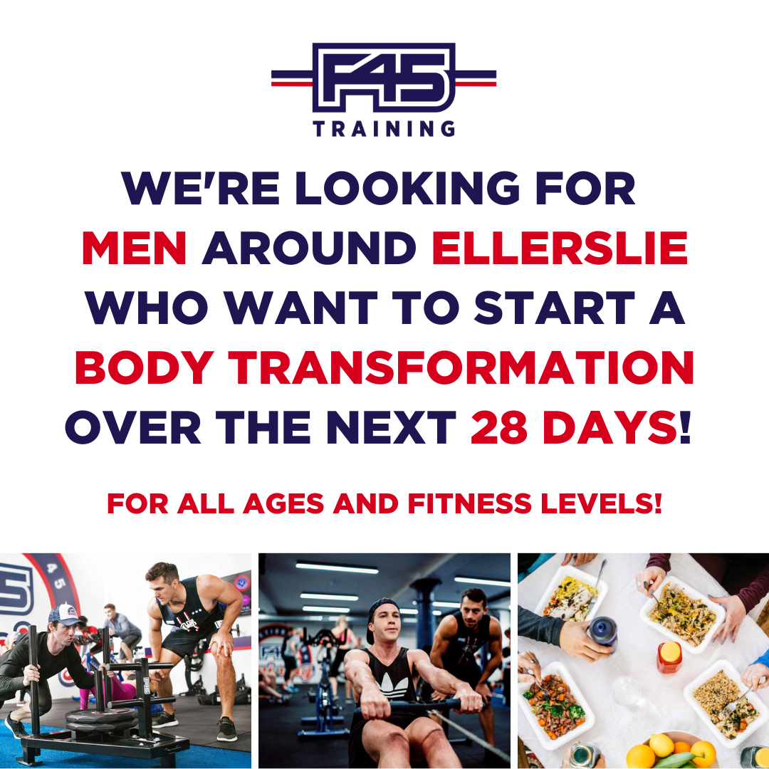 F45 Training Ellerslie Facebook ad: MEN'S 28 DAY TRANSFORMATION