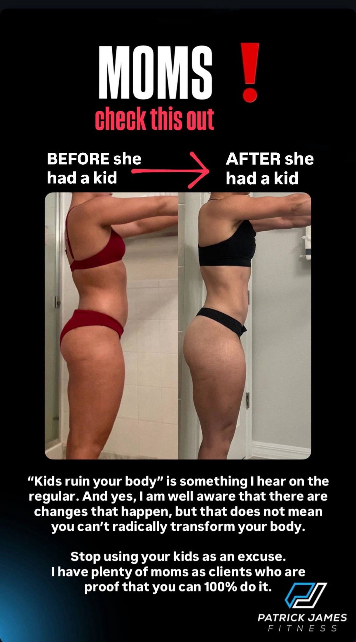 PJ Fitness - Online Coach Facebook ad: Kids ruin your body is something I hear…