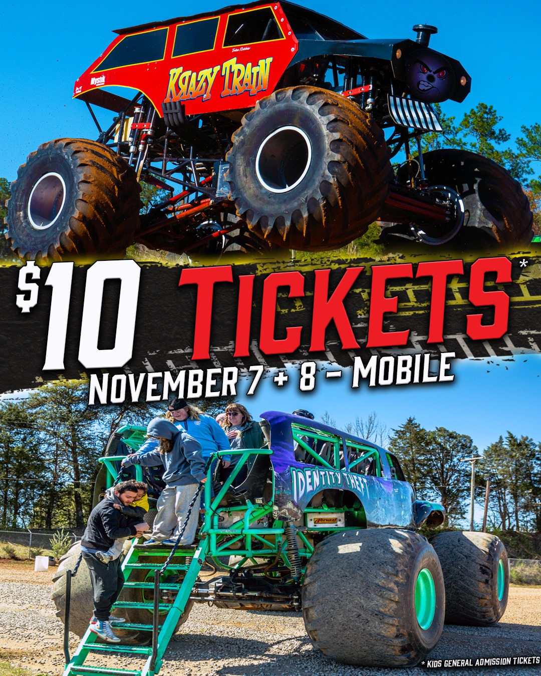 All Star Monster Truck Tour Facebook ad: TRADE SCREEN TIME FOR MONSTER TRUCK TIME!