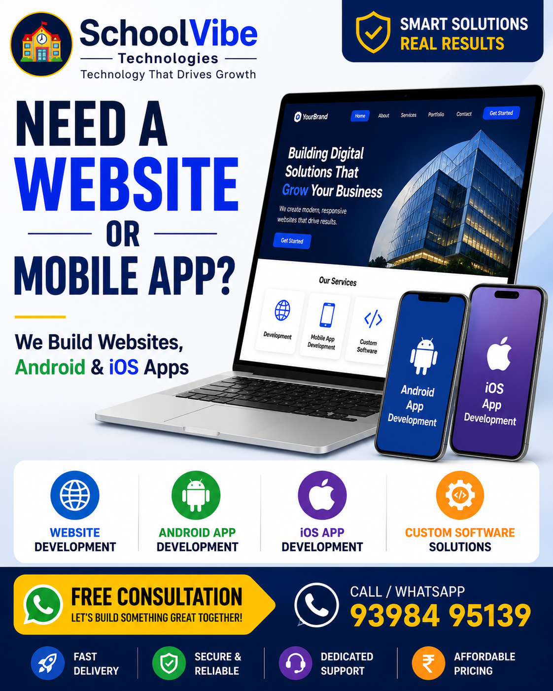 SchoolVibe Education Facebook ad: Need a Website or Mobile App?