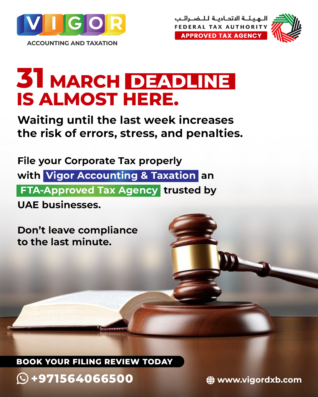 Vigor Accounting and Consultancy Facebook ad: Corporate Tax Filing, Before 31 March