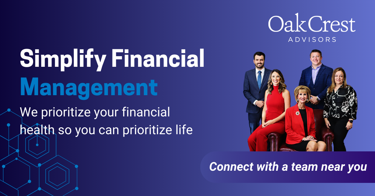 Oak Crest Advisors Facebook ad: Your financial future shouldn't be a source of…