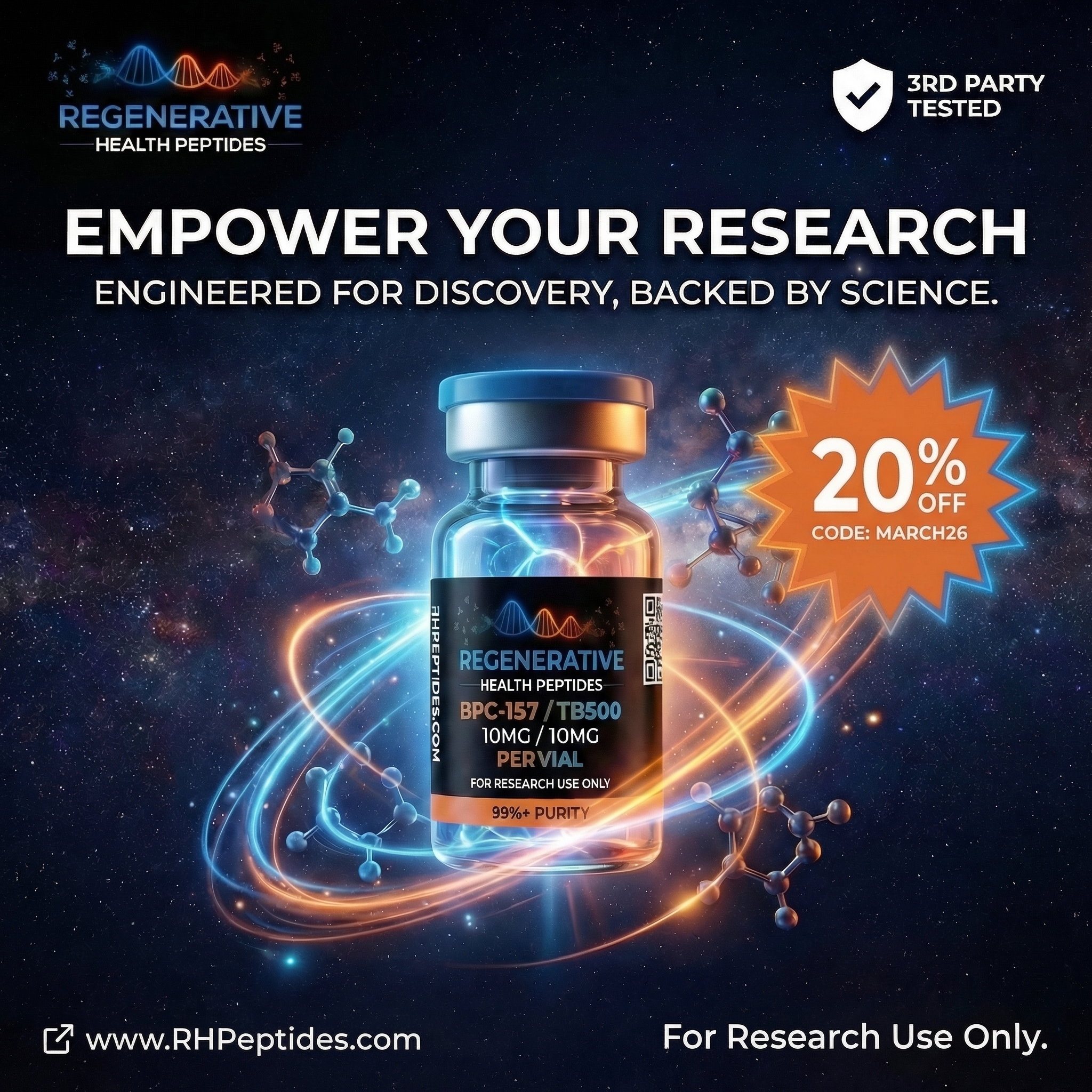 Regenerative Health Peptides Facebook ad: 3rd-Party Tested Research Peptides