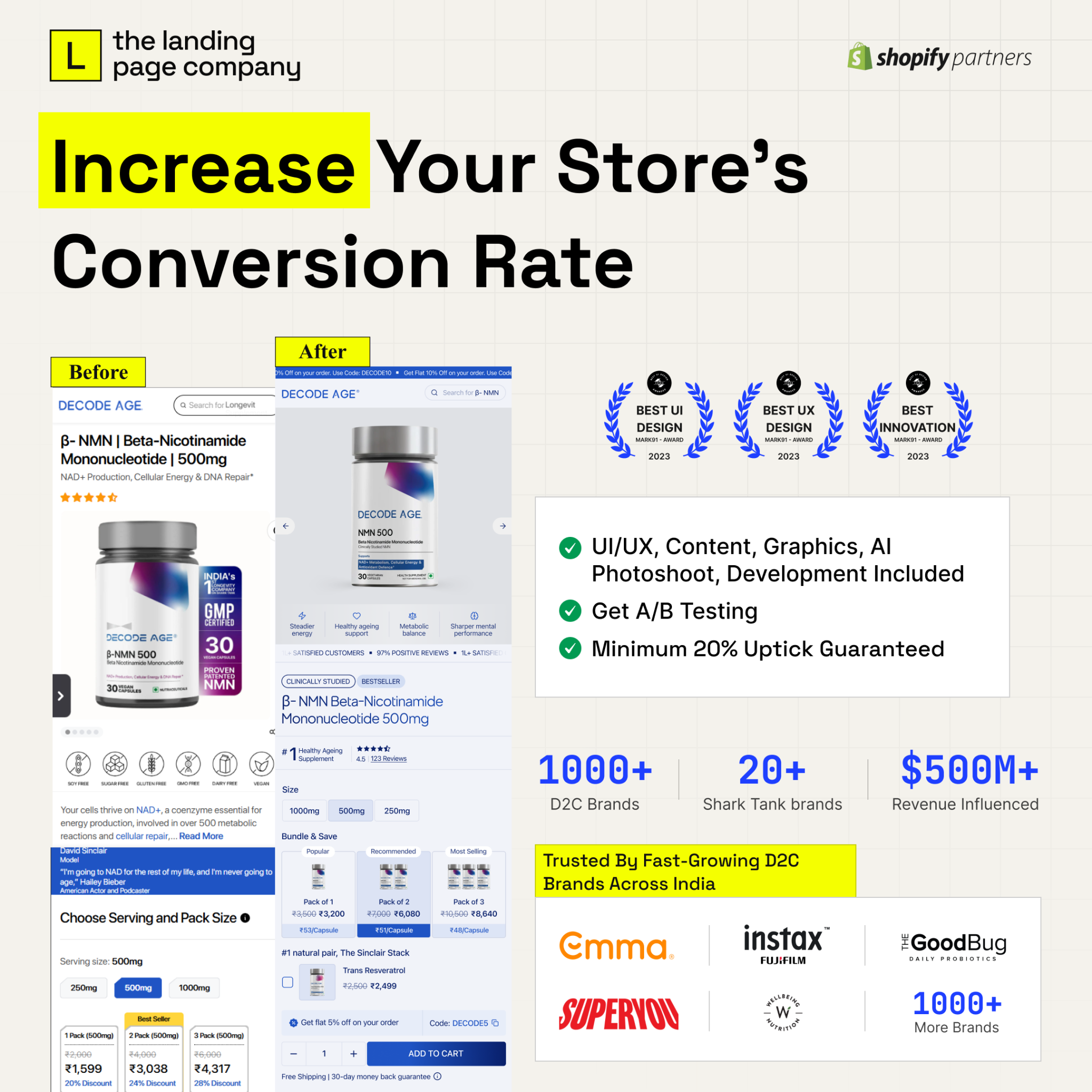 The Landing Page Company Facebook ad: Trusted by 700+ D2C brands.