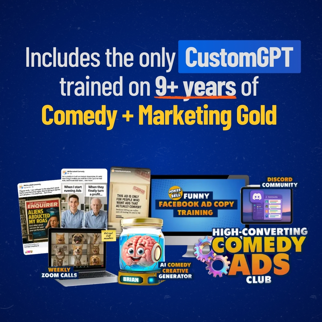 White Label Comedy - Creative, Social Media and Marketing Agency Facebook ad: The Only Funny AI Ad Creation Tool