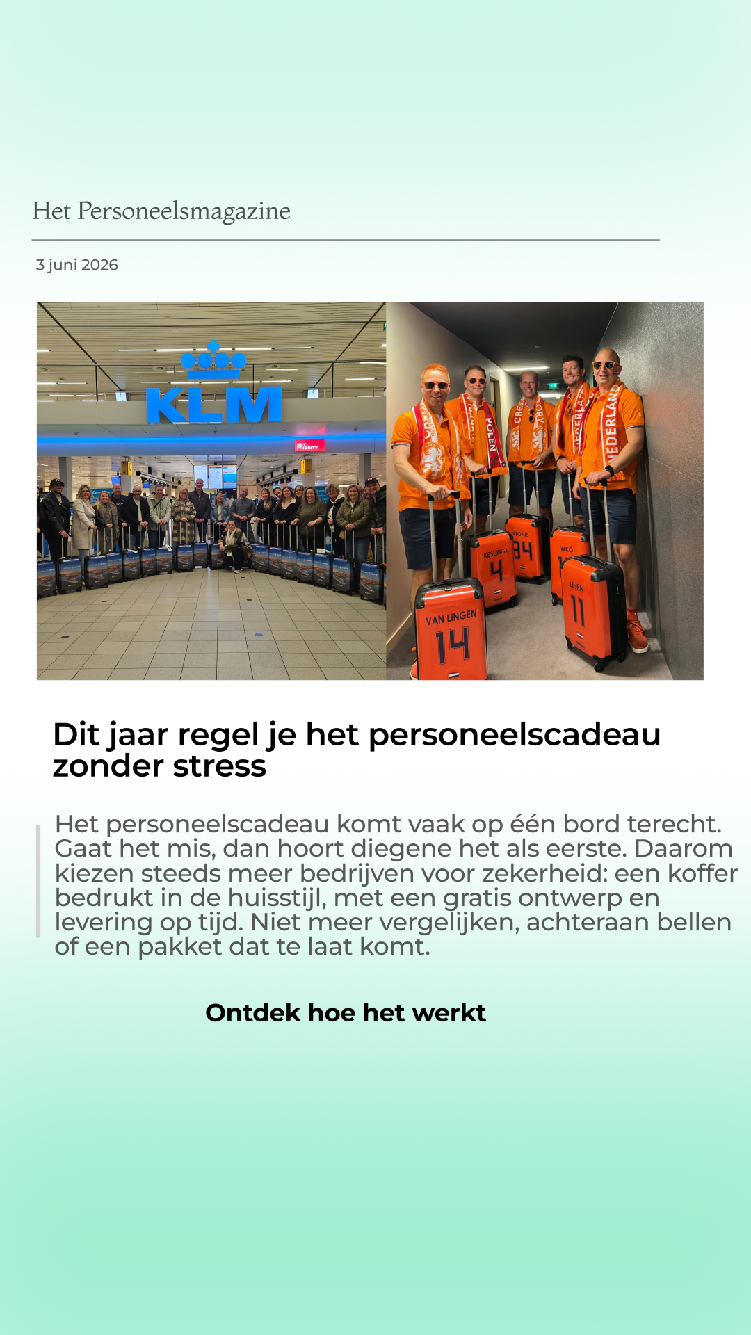Noboringsuitcases Facebook ad: Personeelscadeau zonder stress? Regel het nu!