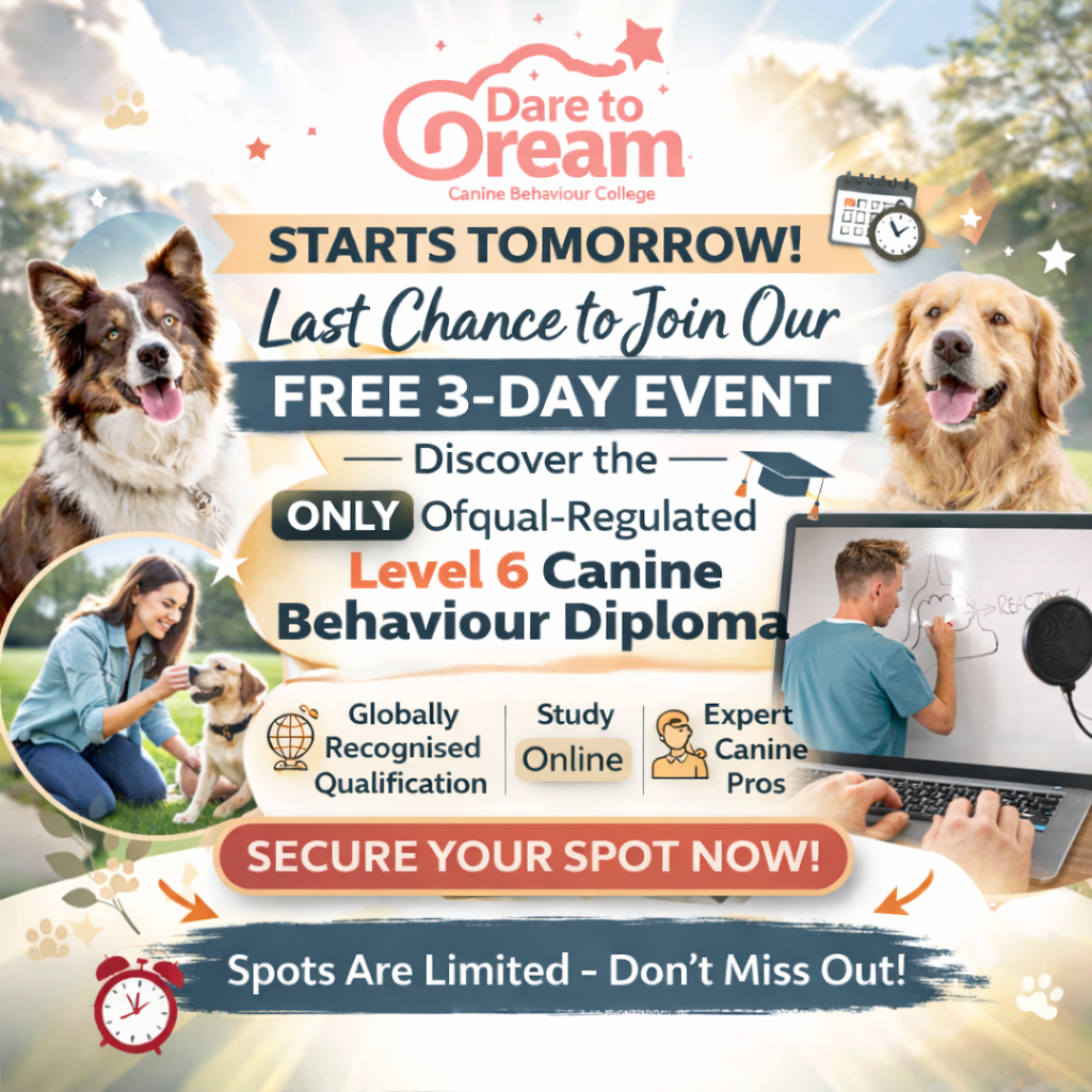 The Canine Behaviour College Facebook ad: Get Qualified In Dog Behaviour - Register For The FREE…