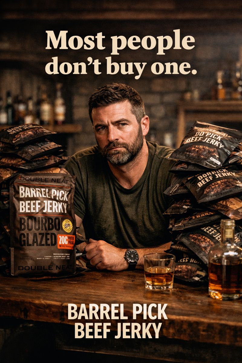 Double Neat Facebook ad: Bourbon Beef Jerky