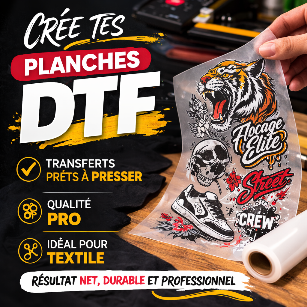 Flocage Elite Facebook ad: Planches DTF prêtes à presser