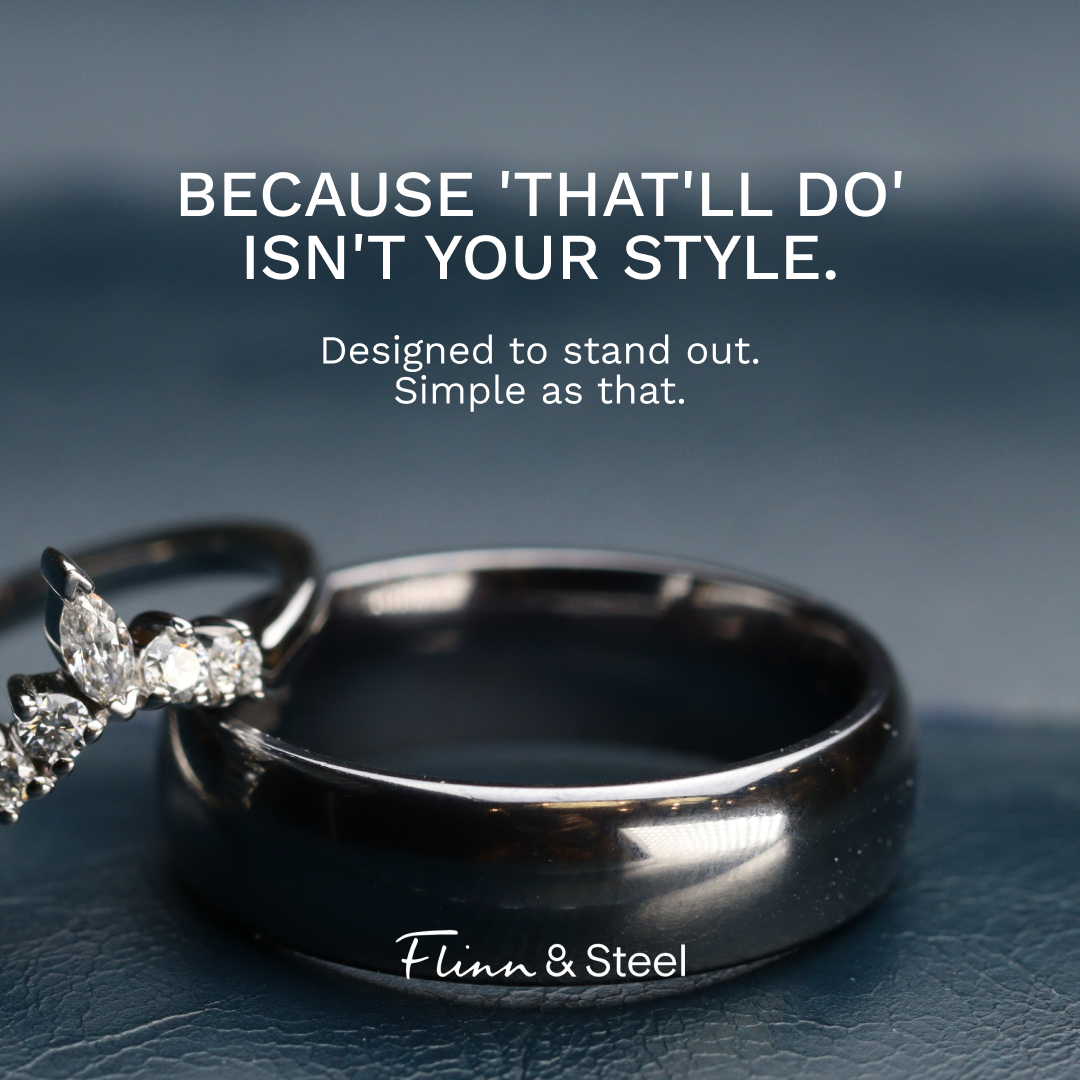 Flinn And Steel Facebook ad: Wedding Rings Built for Real Life & Beyond