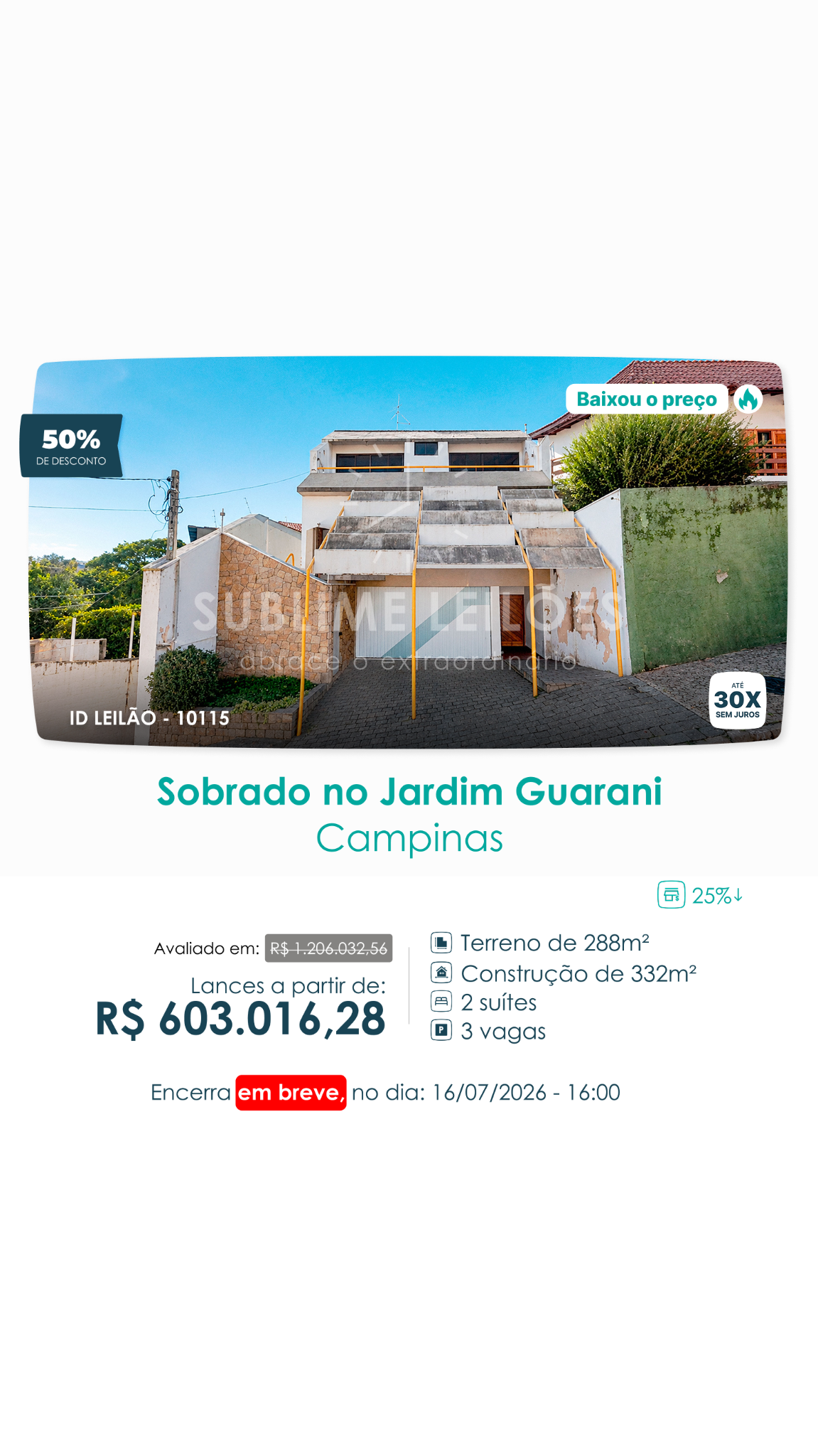 Sublime Leilões Facebook ad from Jul 5, 2026
