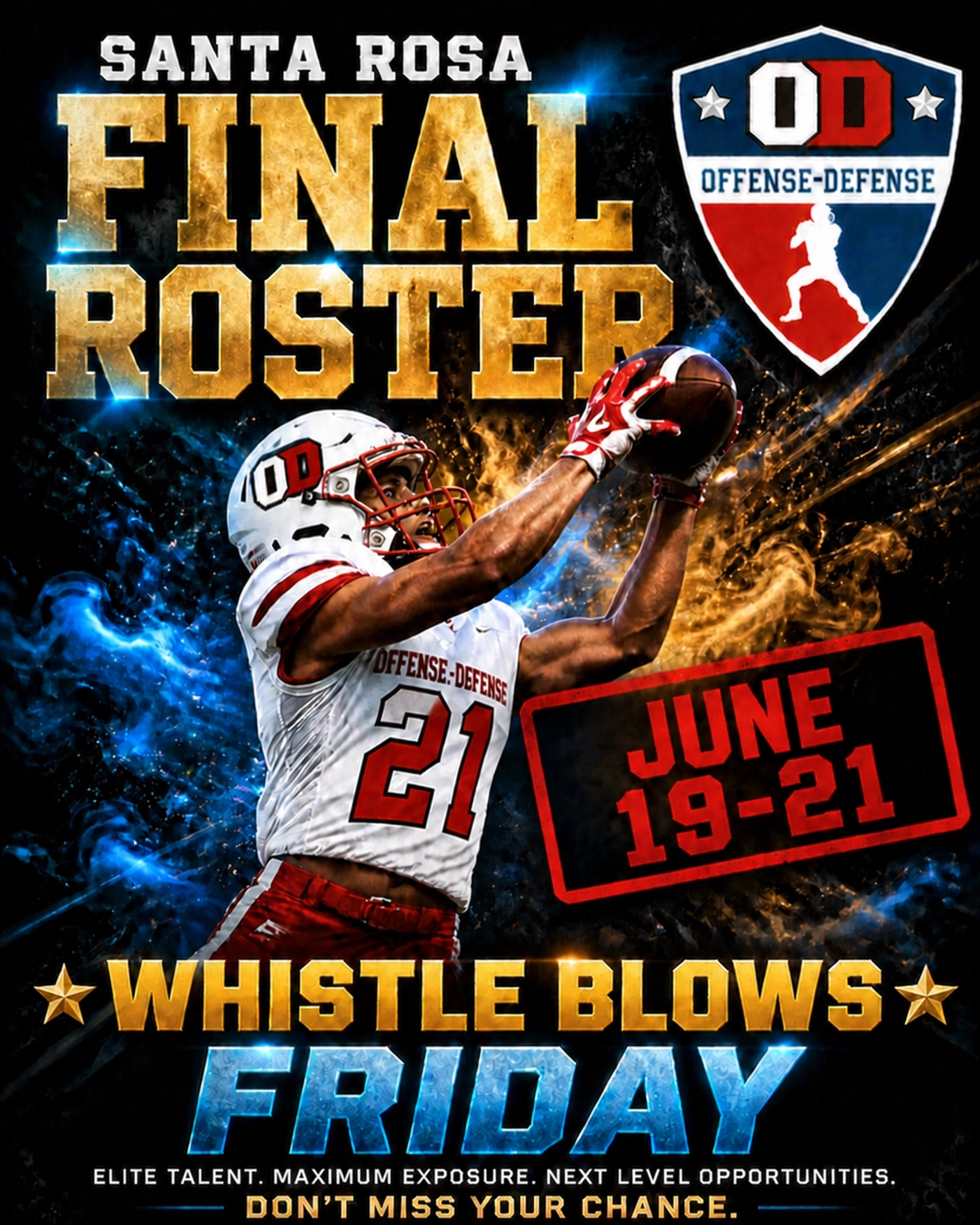 Offense-Defense Football Camps Facebook ad: The whistle blows on Friday.