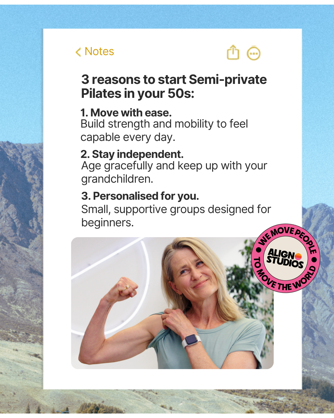 Align Studios Facebook ad: Move Better in 28 Days