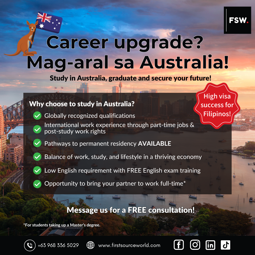 FSW Philippines Education & Visa Facebook ad: Study in Australia now!
