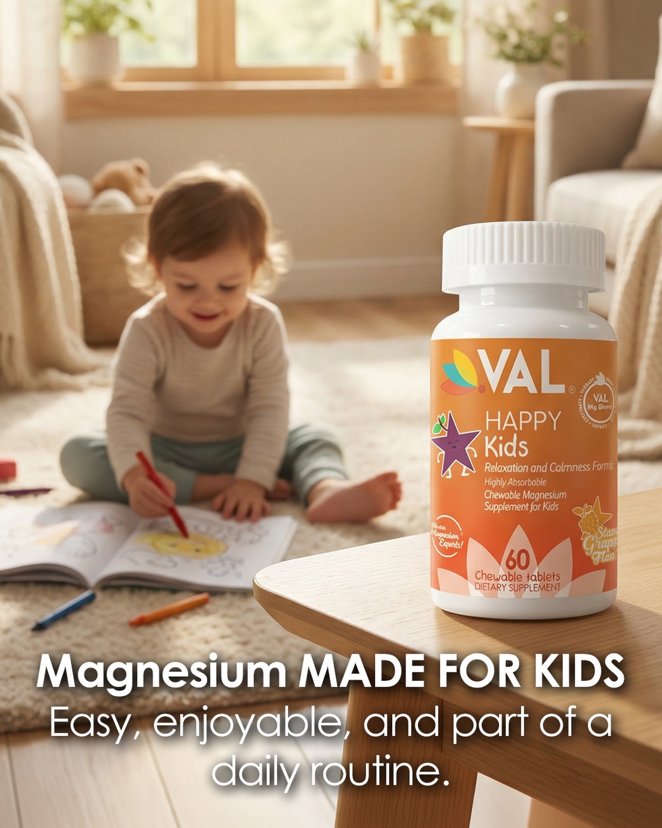 VAL Supplements Facebook ad: Calm, Focus & Relaxation Sugar-Free Chewable Magnesium for…