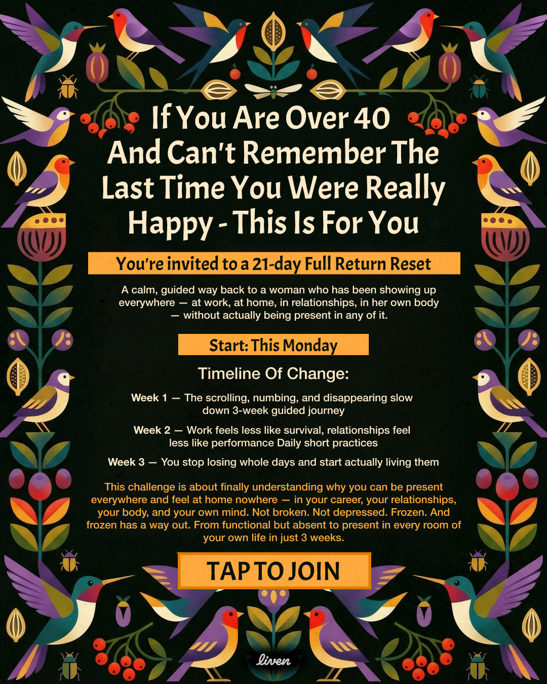 Liven: Self-Discovery Community Facebook ad