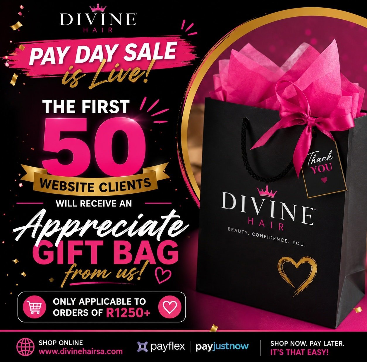 Divine Hair Facebook ad: PAY DAY SALE IS NOW LIVE!
