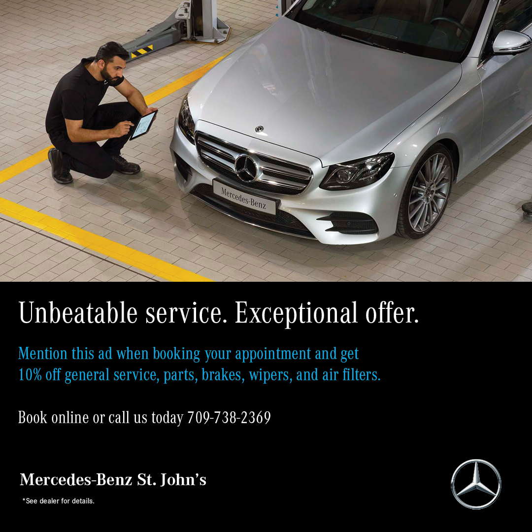 Mercedes-Benz St. John's Facebook ad: Book online or call us today.