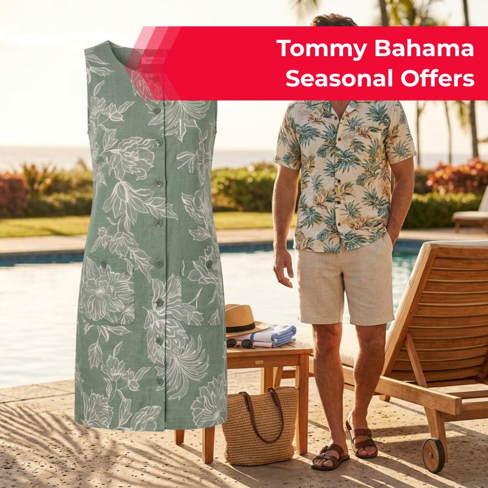 Trendingsearch Trendz Facebook ad: Dive Into Tommy Bahama Island Wear.