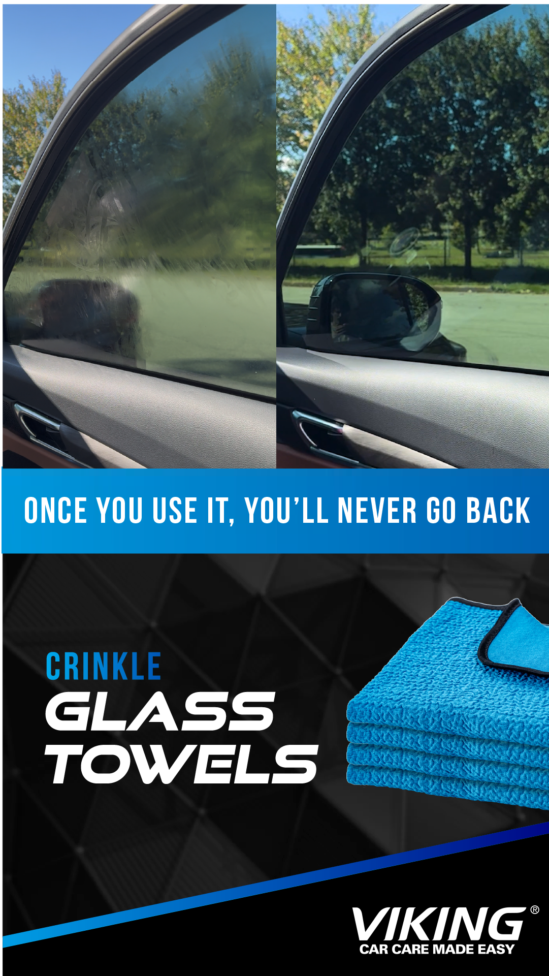 Viking Car Care Facebook ad: Crystal Clear Glass, No Streaks, No Fuss
