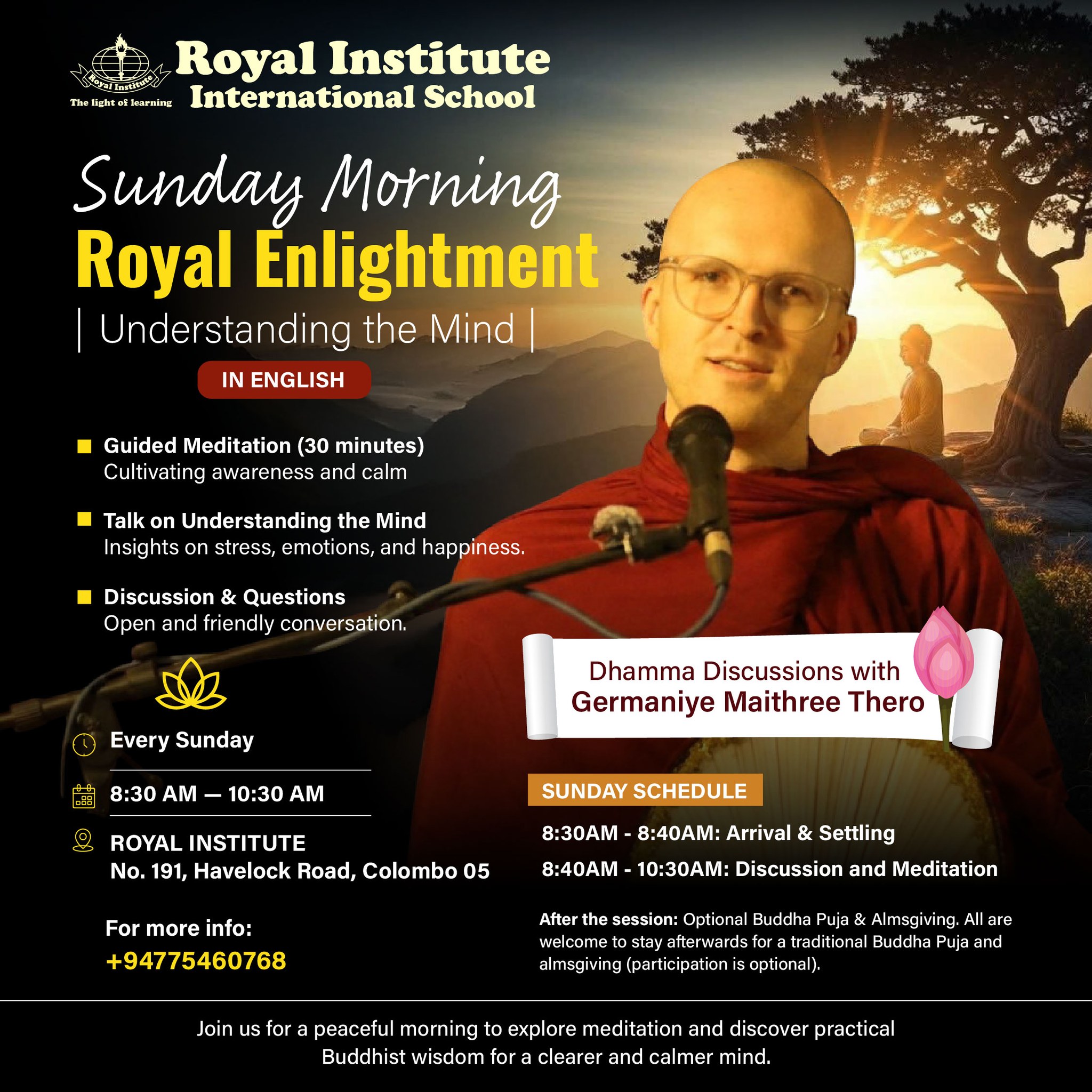 Royal Institute International School Facebook ad: Royal Enlightenment - Still your mind.