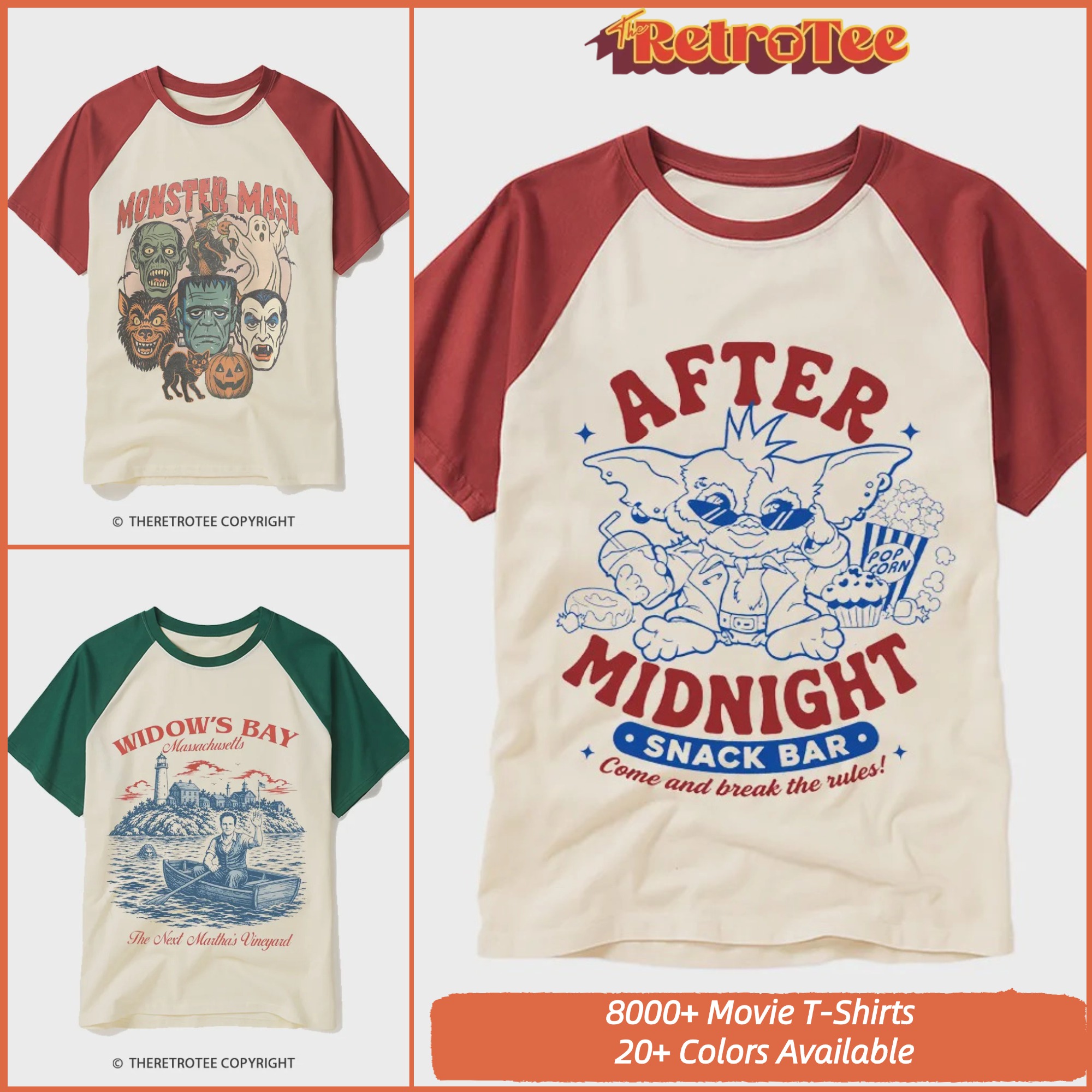 The RetroTee Facebook ad: 8,000+ Movie Tee Styles · 20+ Colors