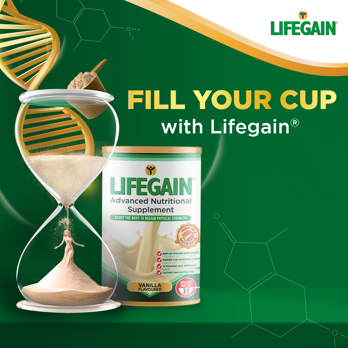 Lifegain Advance Nutritional Supplement Facebook ad: Aging, illness, and recovery can impact your quality…