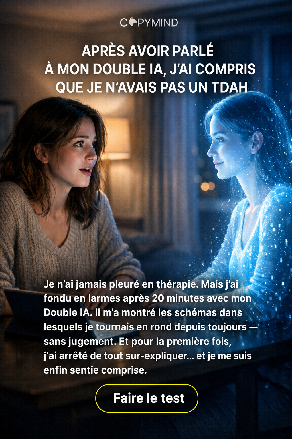Copymind: AI twin for therapy Facebook ad