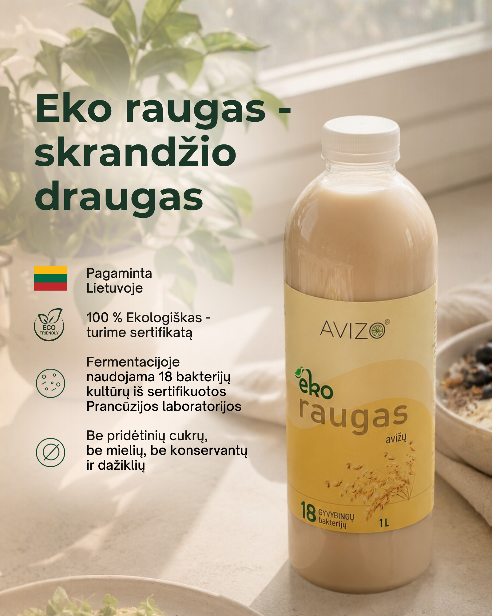AVIZO Probiotics Facebook ad: Vienintelis ekologiškas avižų raugas Lietuvoje