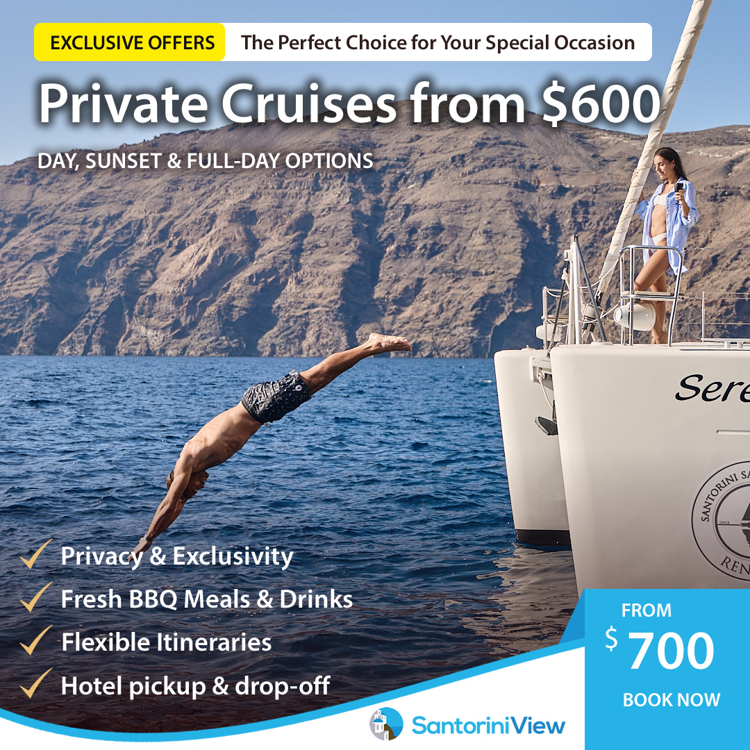 Santorini View Facebook ad: Exclusive Private Boat Tours in Santorini