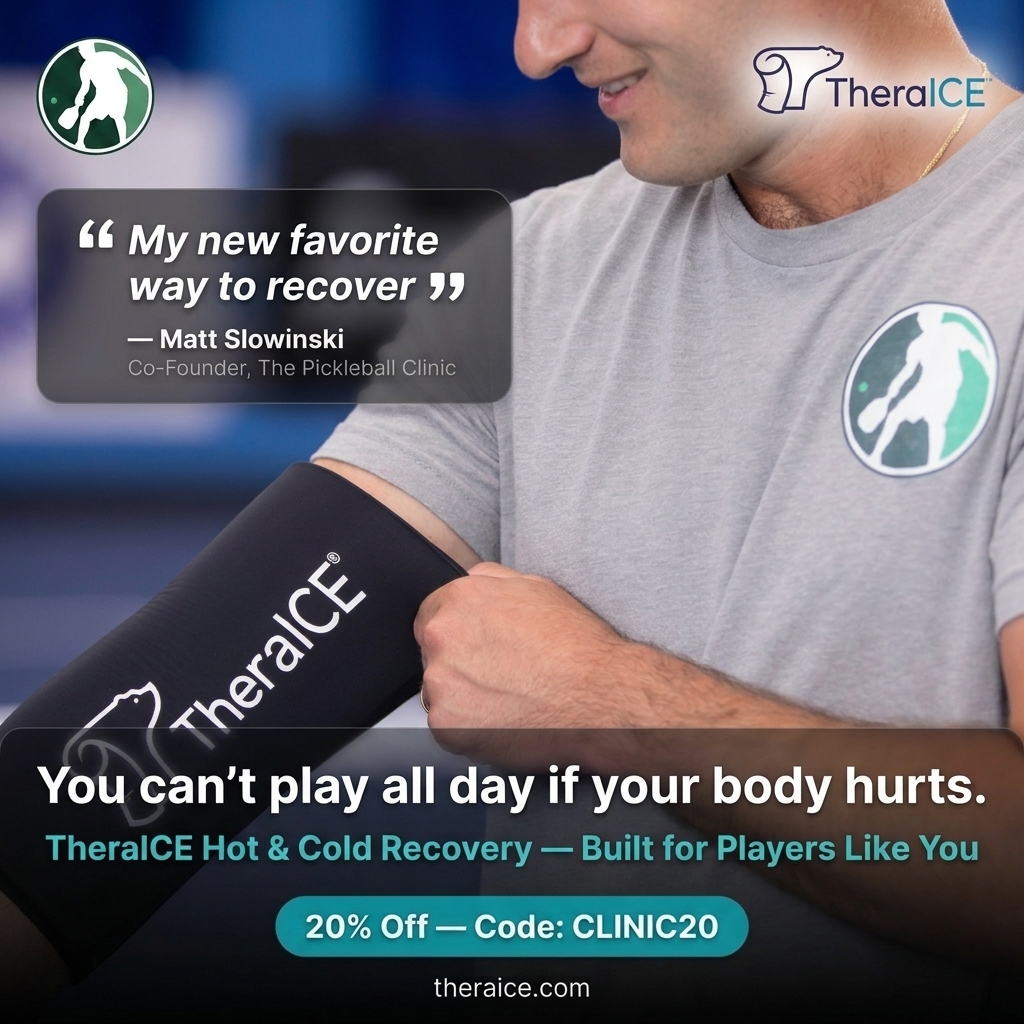 The Pickleball Clinic Facebook ad: TheraICE Hot & Cold Therapy for Pain Relief