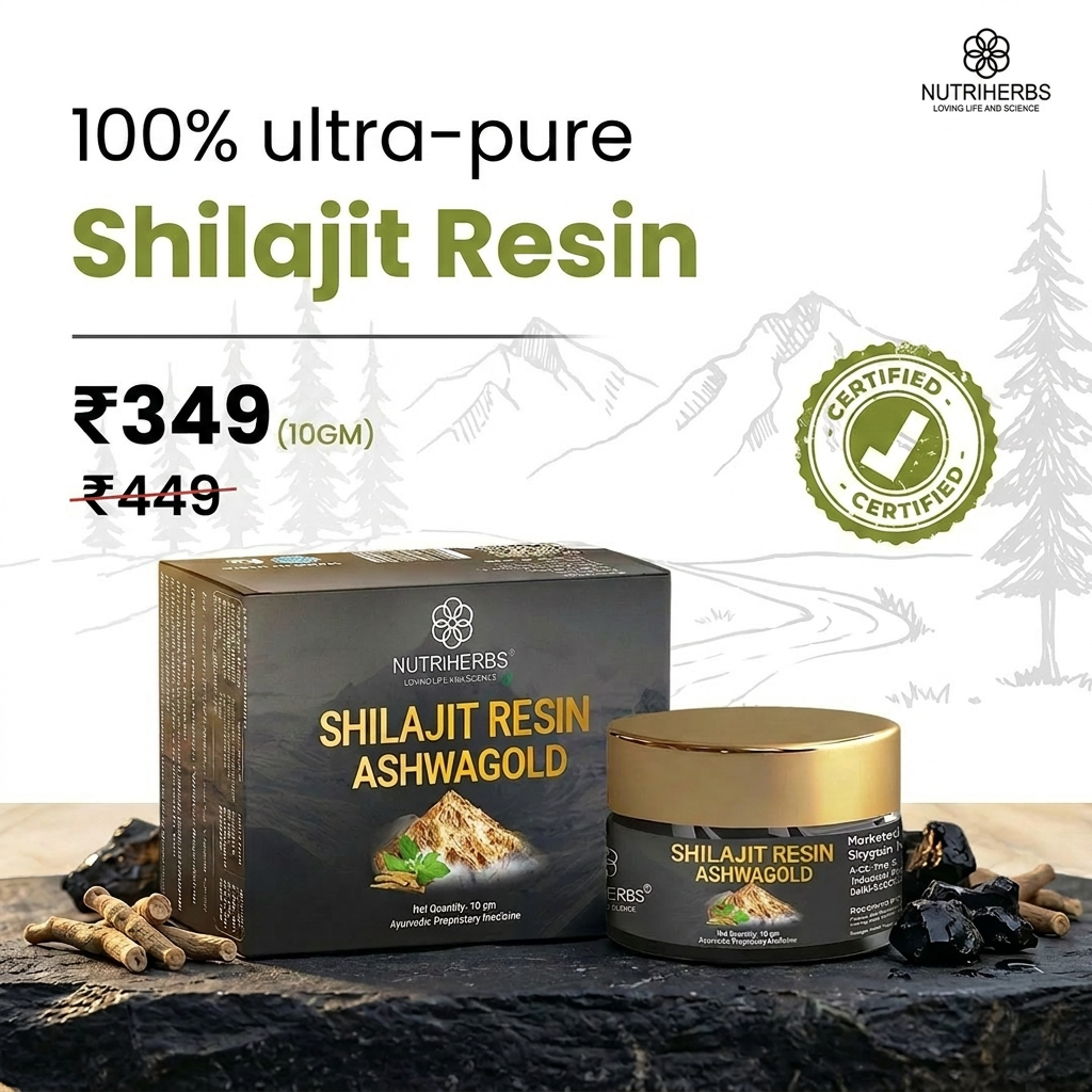 Nutriherbs Facebook ad: ₹̶4̶4̶9̶ ₹349 | Shilajit Resin Ashwagold
