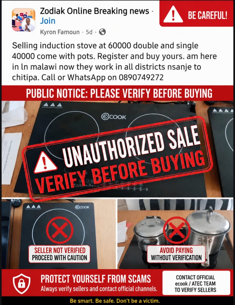 eCook Malawi Facebook ad: FRAUD ALERT