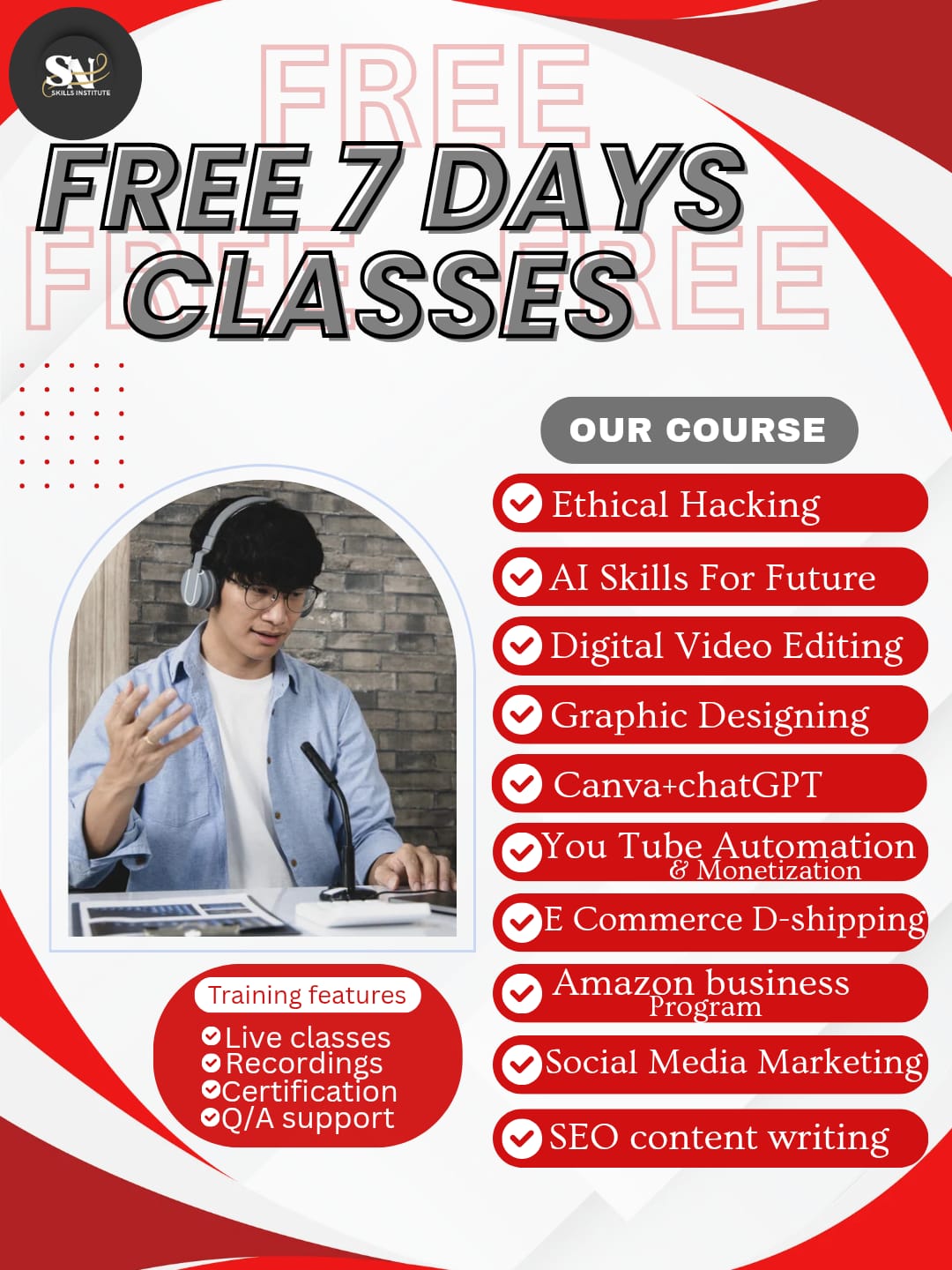 SN skills institute Facebook ad: Get 7 days free training