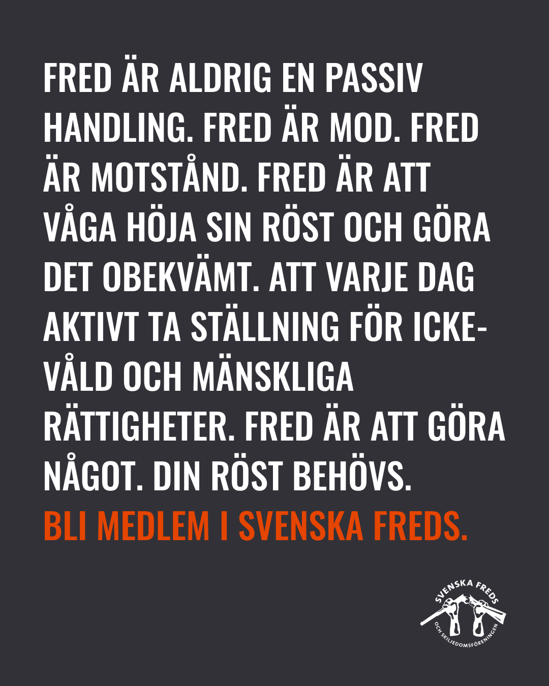 Svenska Freds- och Skiljedomsföreningen Facebook ad: Bli medlem i Svenska Freds