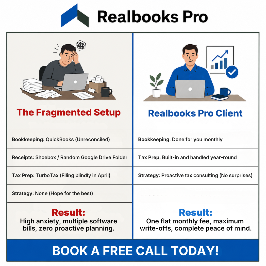 Realbooks Pro Facebook ad: Your business doesn't pause after tax season.