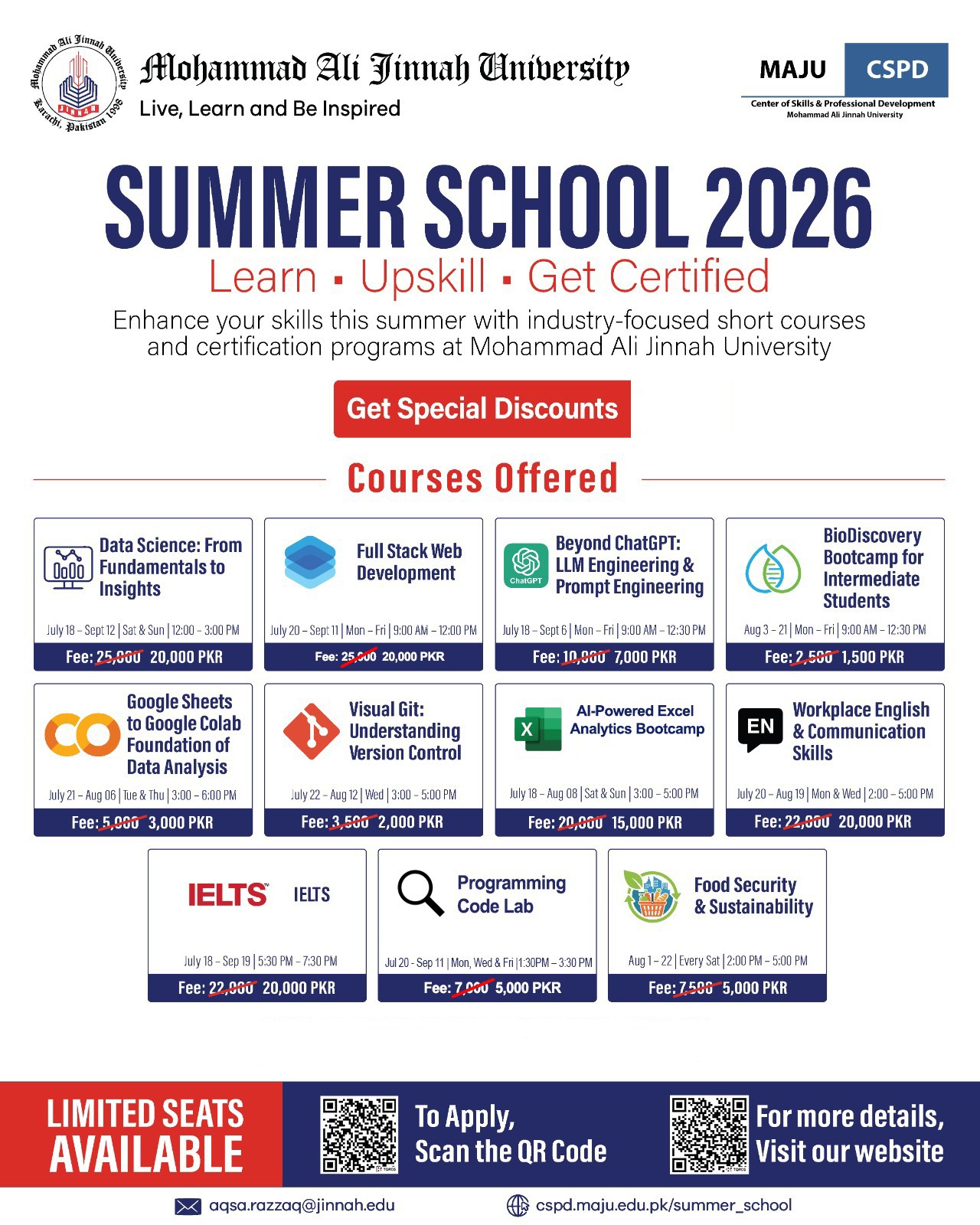 Mohammad Ali Jinnah University Facebook ad: Upgrade your skills this summer with industry-focused short…