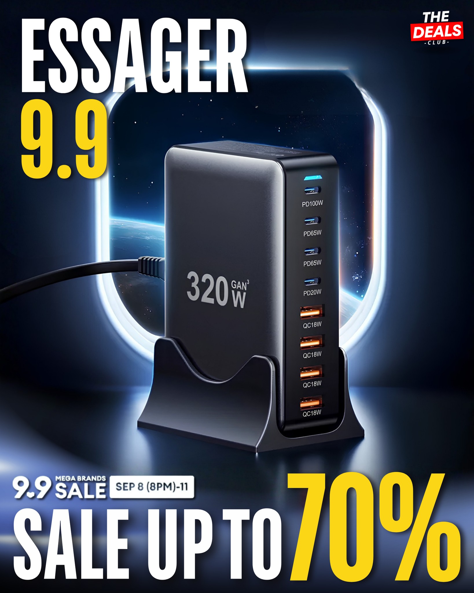 The Deals Club Facebook ad: Essager 9.9 Charging Picks!