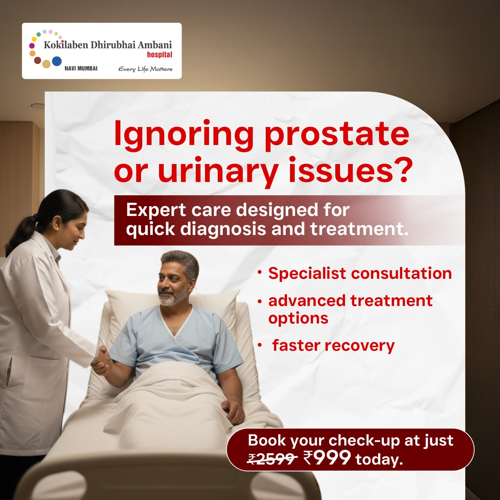 Kokilaben Dhirubhai Ambani Hospital, Navi Mumbai Facebook ad: Get expert urology consultation at ₹999