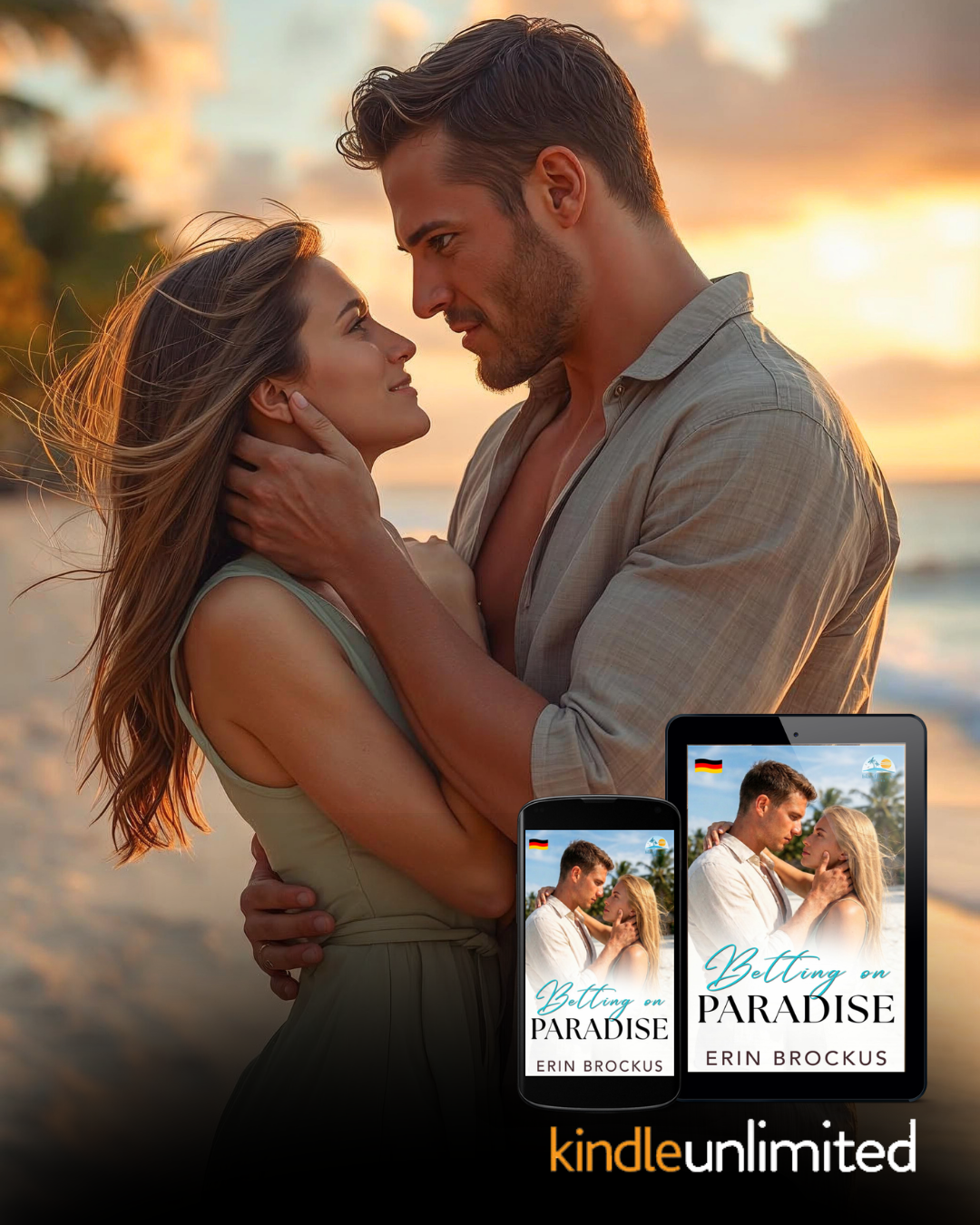Erin Brockus-Author Facebook ad: SALE Fake-Beziehung + Paradies = GRATIS mit KU!