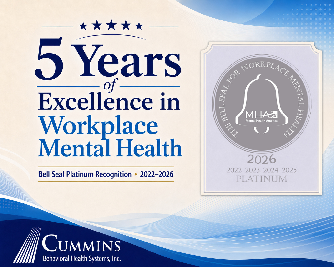 Cummins Behavioral Health Systems, Inc. Facebook ad: 5 Years of Excellence in Workplace Mental Health - Cummins…