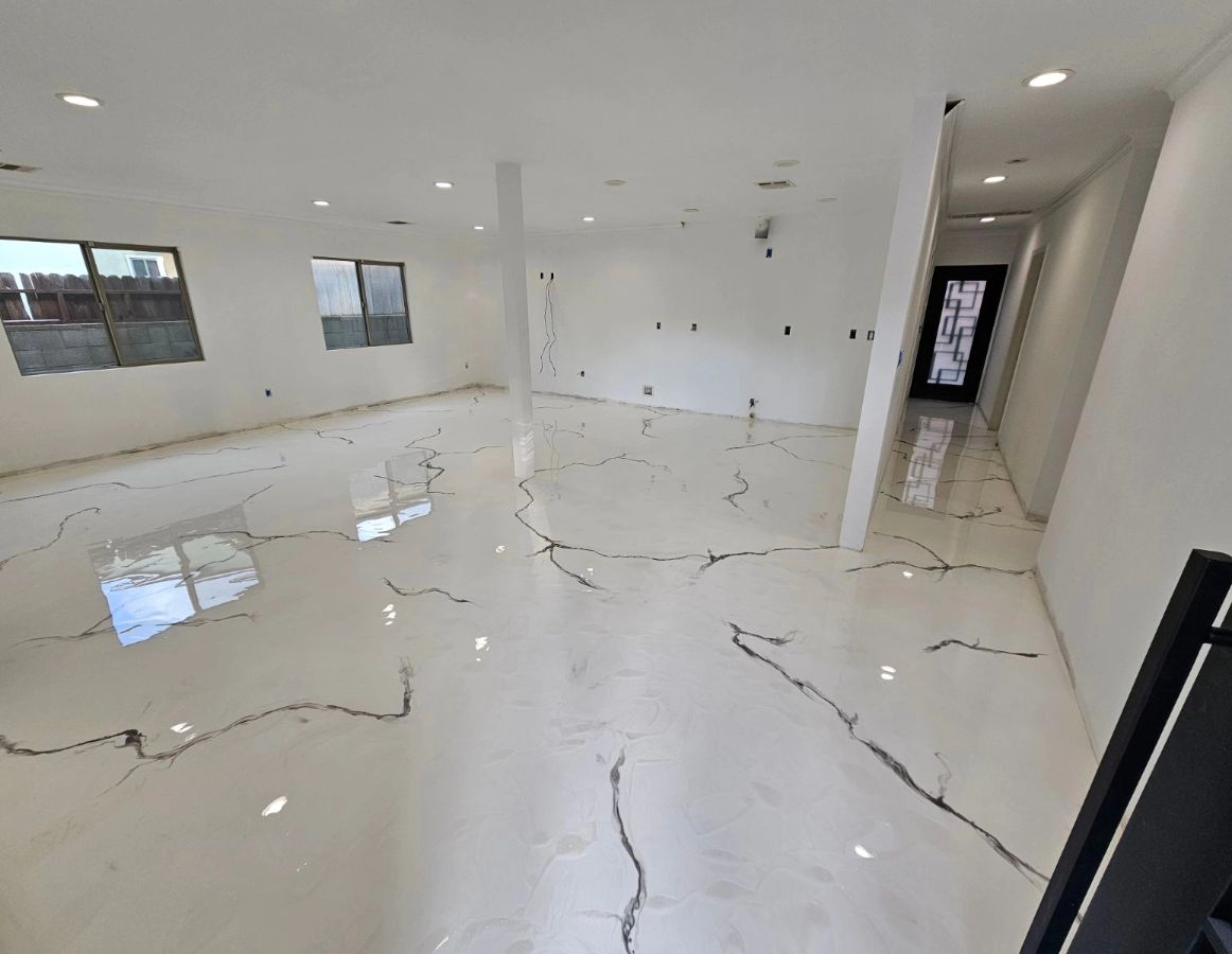 Pearl Epoxy Flooring Facebook ad: Elegant Pearl White and Onyx Epoxy Metallic Flooring